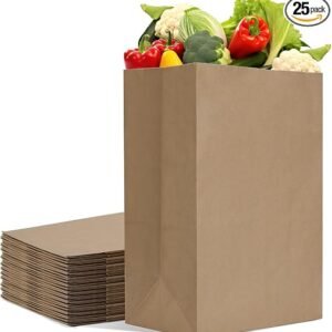 MESHA Paper Grocery Bags 12 x 7 x 17 Inches 25 Pack Bulk 60 Lbs Basis